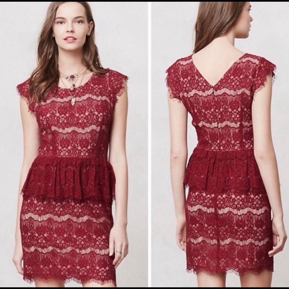 Anthropologie Maeve Elsa Peplum Lace Dress Sz M